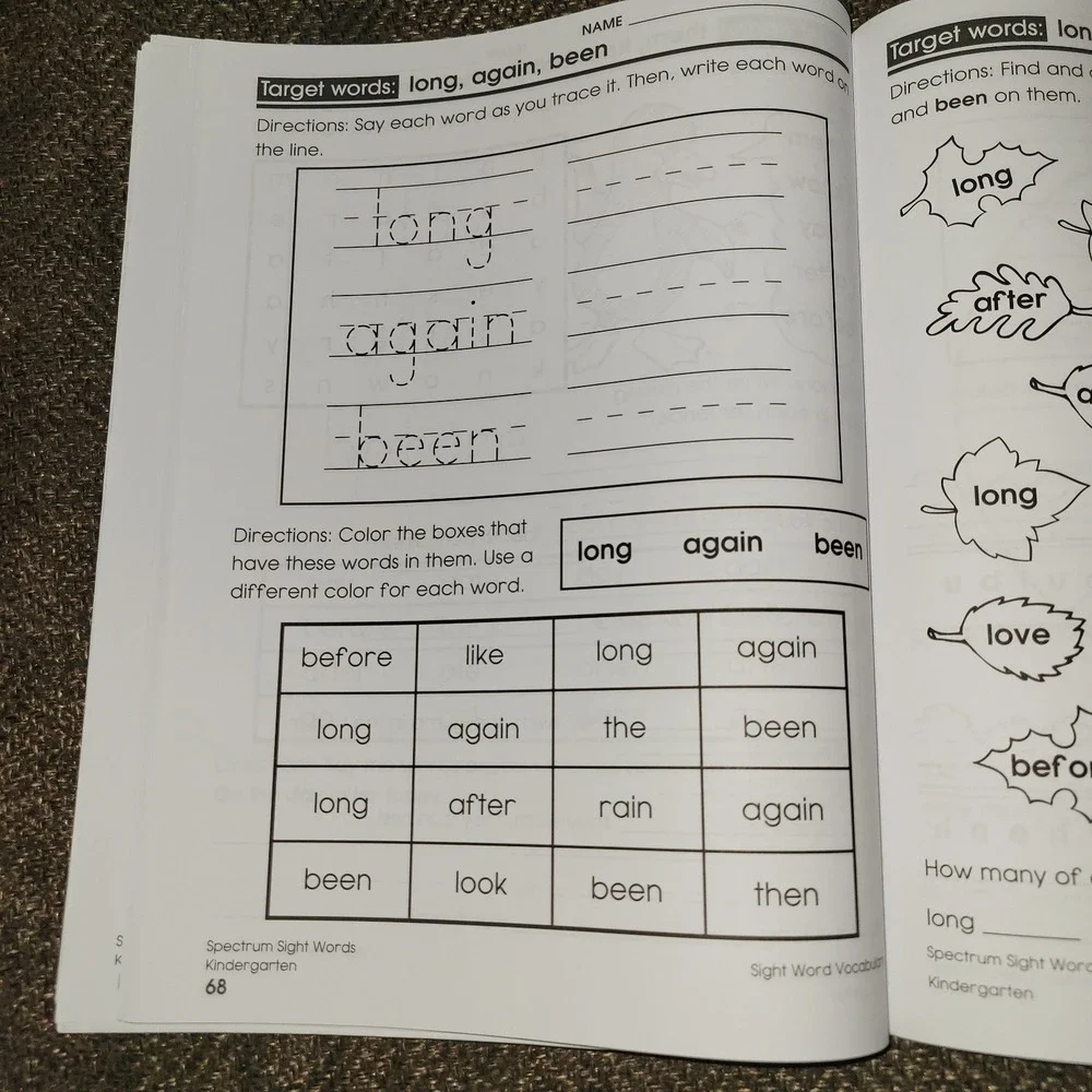 Spectrum Sight Words Grade‎ K Kindergarten Workbook Carson Dellosa Phonics...